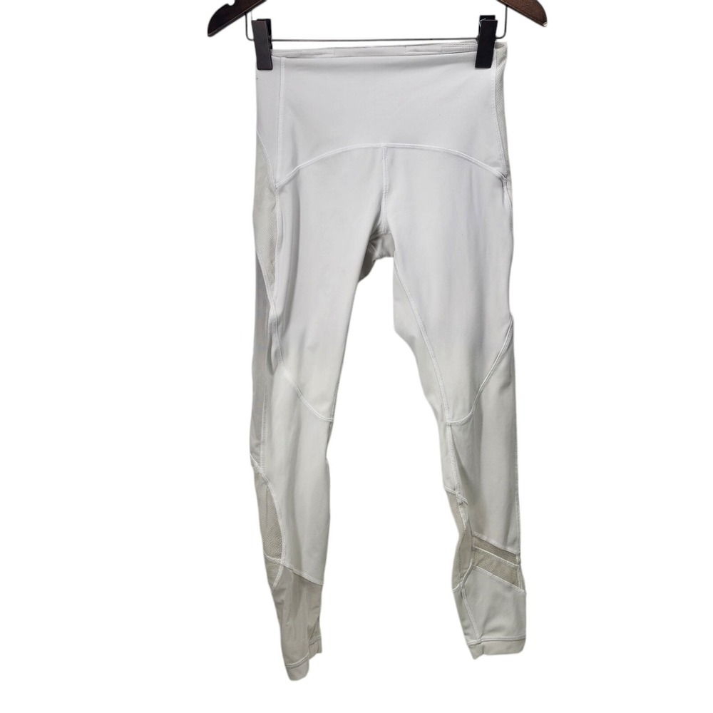 Lululemon Tight Stuff Tight II Women‎ 8 White Mesh Panel High Rise Leggings
